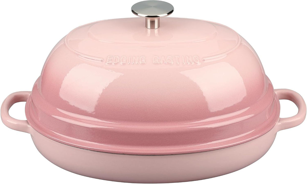 EDGING CASTING Enameled Oval Cast Iron Dutch Oven Pot with Lid, Bread Dutch Oven for Sourdough Bread Baking, Dutch Oven Bread, Bread Oven, 6QT, Pink