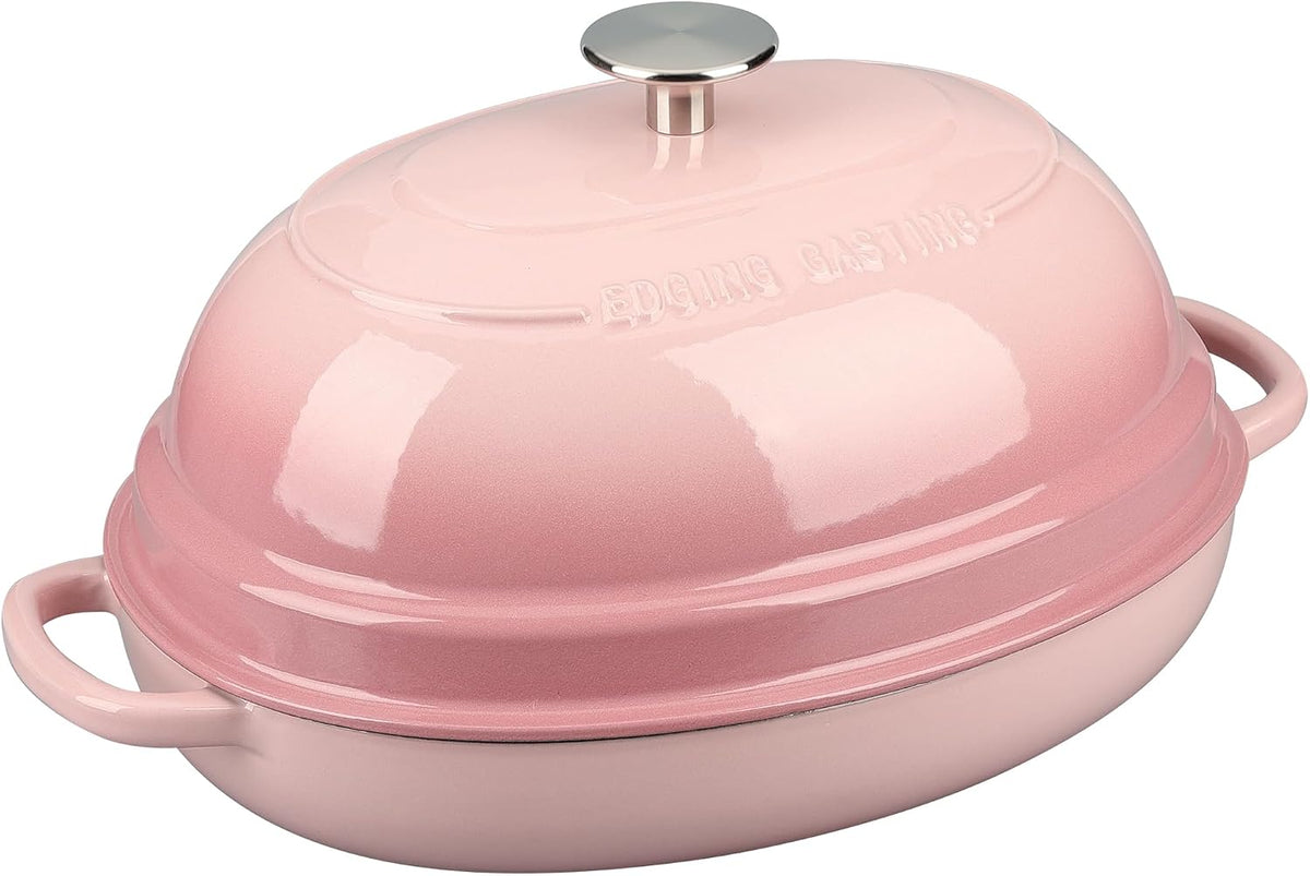 EDGING CASTING Enameled Oval Cast Iron Dutch Oven Pot with Lid, Bread Dutch Oven for Sourdough Bread Baking, Dutch Oven Bread, Bread Oven, 6QT, Pink