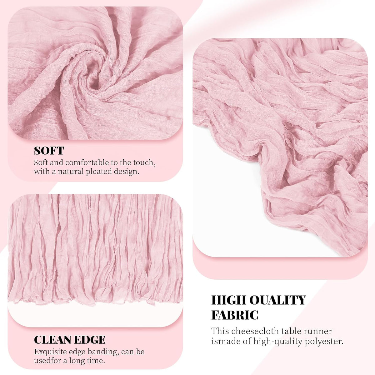 3 Pack Light Pink Cheesecloth Table Runner, 17 x 108 Inch, Gauze Cheese Cloth Table Runner Rustic Sheer Runner for Wedding Birthday Party Baby Shower Table Decor(Light Pink)