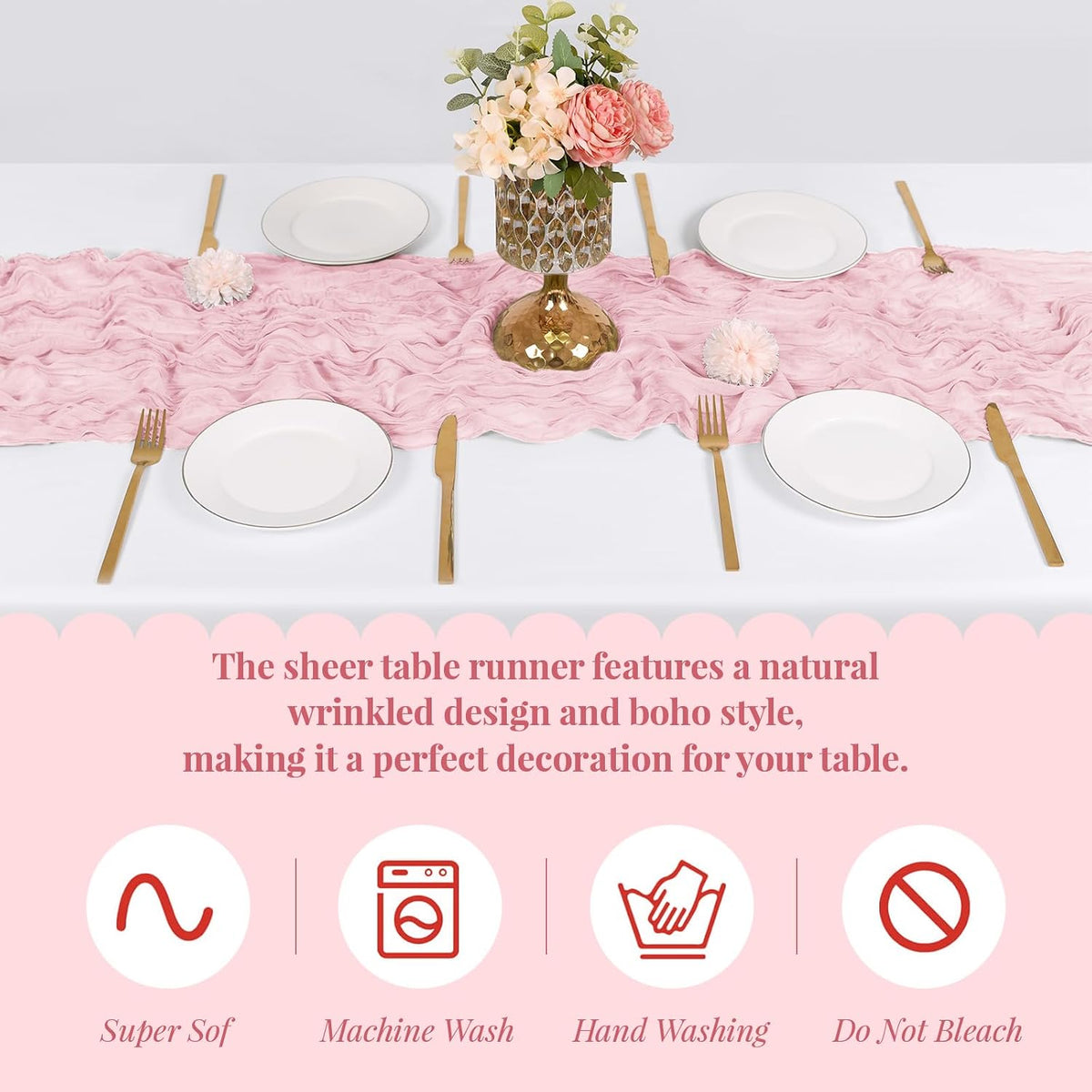 3 Pack Light Pink Cheesecloth Table Runner, 17 x 108 Inch, Gauze Cheese Cloth Table Runner Rustic Sheer Runner for Wedding Birthday Party Baby Shower Table Decor(Light Pink)