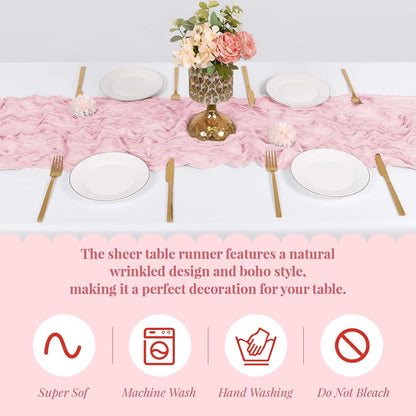 3 Pack Light Pink Cheesecloth Table Runner, 17 x 108 Inch, Gauze Cheese Cloth Table Runner Rustic Sheer Runner for Wedding Birthday Party Baby Shower Table Decor(Light Pink)