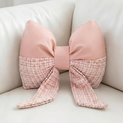 Pink Bow Pillow Bow Shaped Throw Pillows Decorative Cute Cushion Aesthetic Decor for Room Bed Couch Sofa (Faux Leather,Tweed,Elegant)