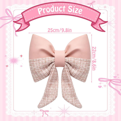 Pink Bow Pillow Bow Shaped Throw Pillows Decorative Cute Cushion Aesthetic Decor for Room Bed Couch Sofa (Faux Leather,Tweed,Elegant)