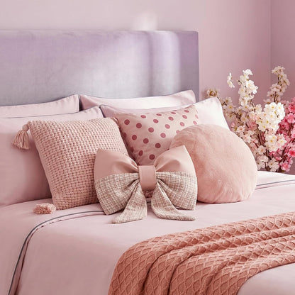 Pink Bow Pillow Bow Shaped Throw Pillows Decorative Cute Cushion Aesthetic Decor for Room Bed Couch Sofa (Faux Leather,Tweed,Elegant)