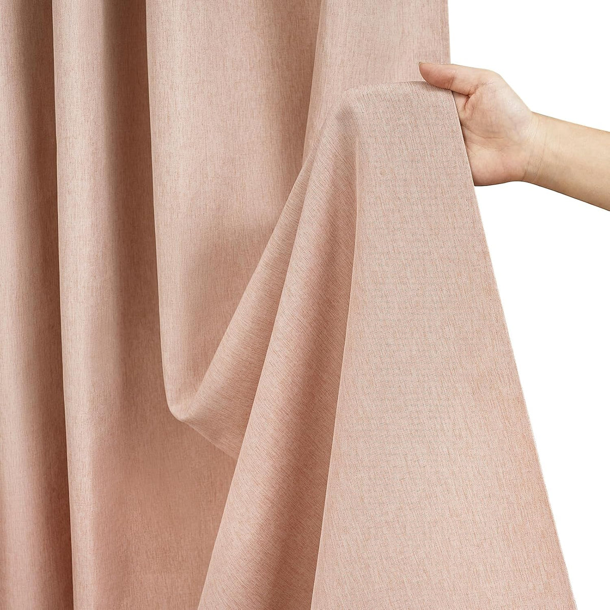 Linen Look Thick Shower Curtain Water-Resistant, Faux Linen Textured Fabric Shower Curtain Washable, 72 x 72 Inch Blush Pink Heavy Duty Bathroom Shower Curtain Wrinkle Resistant