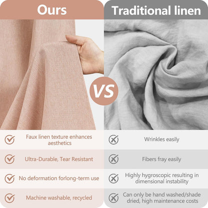 Linen Look Thick Shower Curtain Water-Resistant, Faux Linen Textured Fabric Shower Curtain Washable, 72 x 72 Inch Blush Pink Heavy Duty Bathroom Shower Curtain Wrinkle Resistant