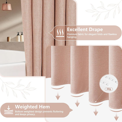 Linen Look Thick Shower Curtain Water-Resistant, Faux Linen Textured Fabric Shower Curtain Washable, 72 x 72 Inch Blush Pink Heavy Duty Bathroom Shower Curtain Wrinkle Resistant
