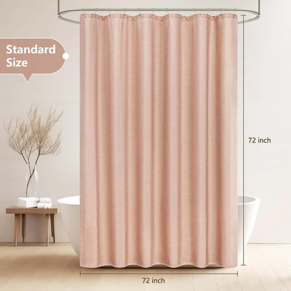 Linen Look Thick Shower Curtain Water-Resistant, Faux Linen Textured Fabric Shower Curtain Washable, 72 x 72 Inch Blush Pink Heavy Duty Bathroom Shower Curtain Wrinkle Resistant