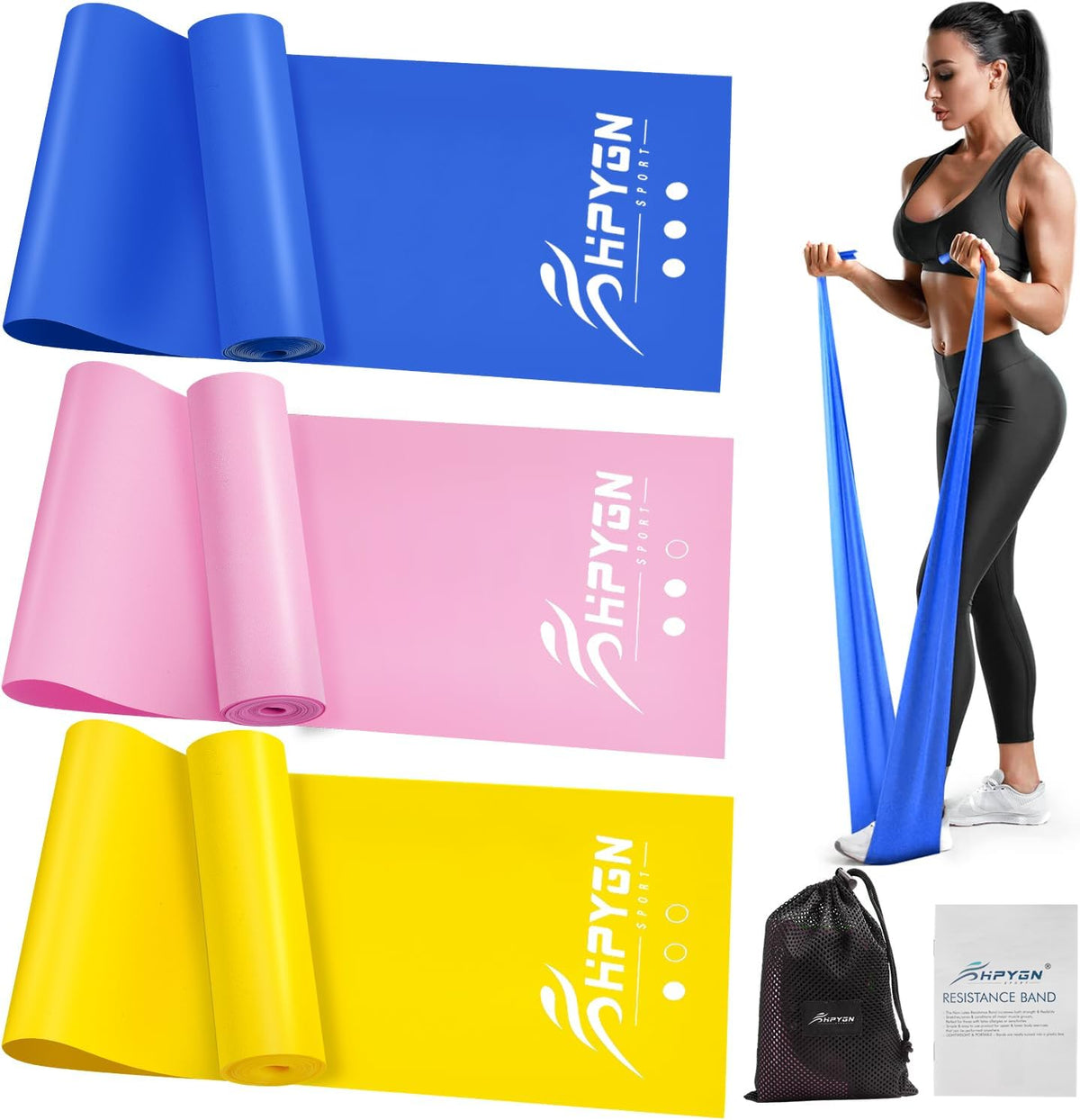 3 Levels Non-Latex Exercise Bands for Physical Therapy & Yoga, Professional Resistance Bands Set for Working Out, Strength Training, Pilates & Rehab, TPE Elastic Stretch Bands for Seniors, Women
