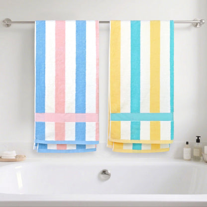 Cotton Bath Towels Set of 2, Highly Absorbent Colorful Striped Towels