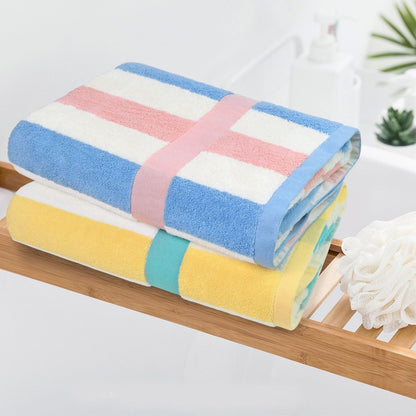 Cotton Bath Towels Set of 2, Highly Absorbent Colorful Striped Towels
