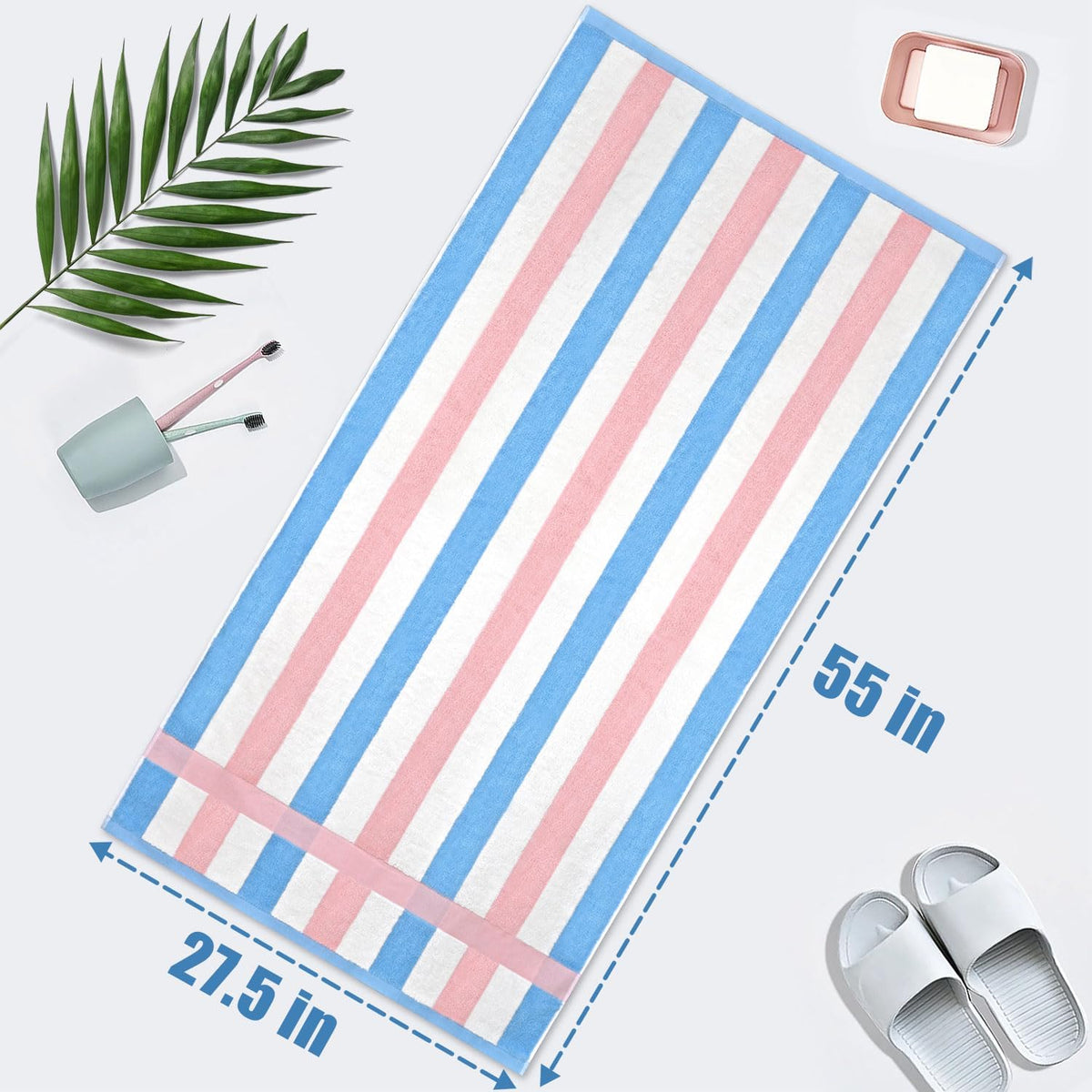 Cotton Bath Towels Set of 2, Highly Absorbent Colorful Striped Towels