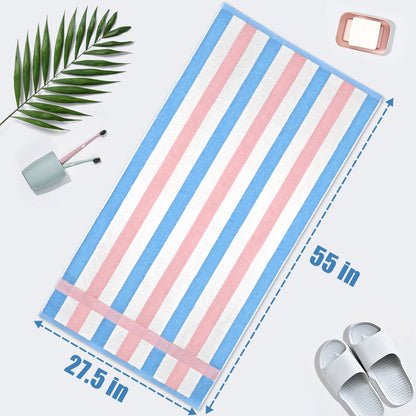 Cotton Bath Towels Set of 2, Highly Absorbent Colorful Striped Towels