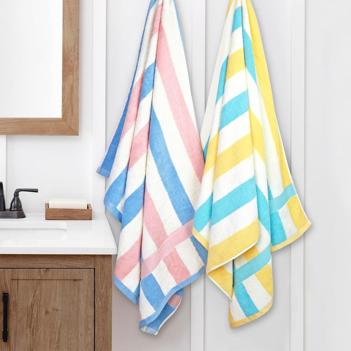 Cotton Bath Towels Set of 2, Highly Absorbent Colorful Striped Towels