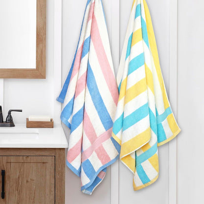 Cotton Bath Towels Set of 2, Highly Absorbent Colorful Striped Towels