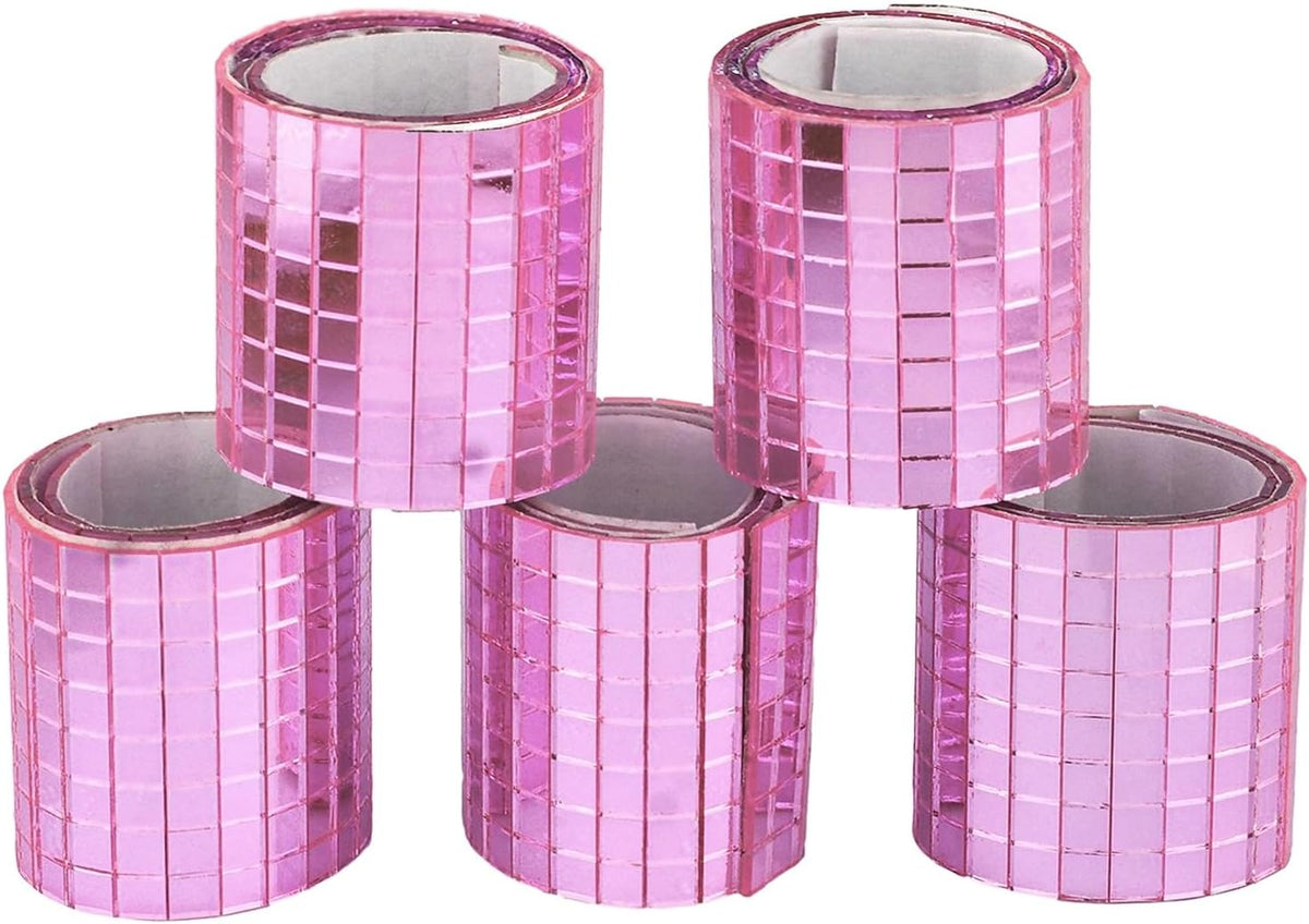 Glass Mirror Disco Tiles 2400Pcs, 5 x 5 mm Self-Adhesive Mirror Tiles for Craft Decoration Disco Ball, Mini Mosaic Tiles for Party Decor DIY (Pink)