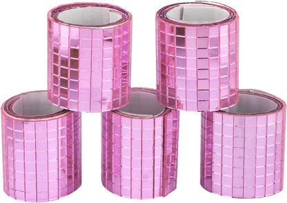 Glass Mirror Disco Tiles 2400Pcs, 5 x 5 mm Self-Adhesive Mirror Tiles for Craft Decoration Disco Ball, Mini Mosaic Tiles for Party Decor DIY (Pink)