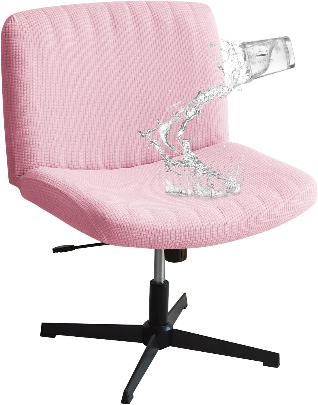 Criss Cross Chair Cover Pink Armless Wide Back Chair Cover Water Resistant Stretchable Slipcover for Mid Back Wide Seat Desk and Vanity Chairs Washable