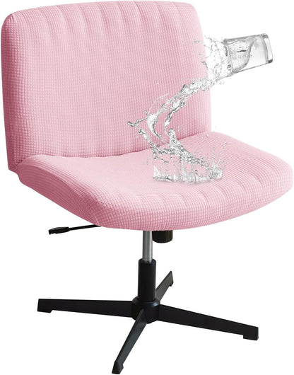 Criss Cross Chair Cover Pink Armless Wide Back Chair Cover Water Resistant Stretchable Slipcover for Mid Back Wide Seat Desk and Vanity Chairs Washable