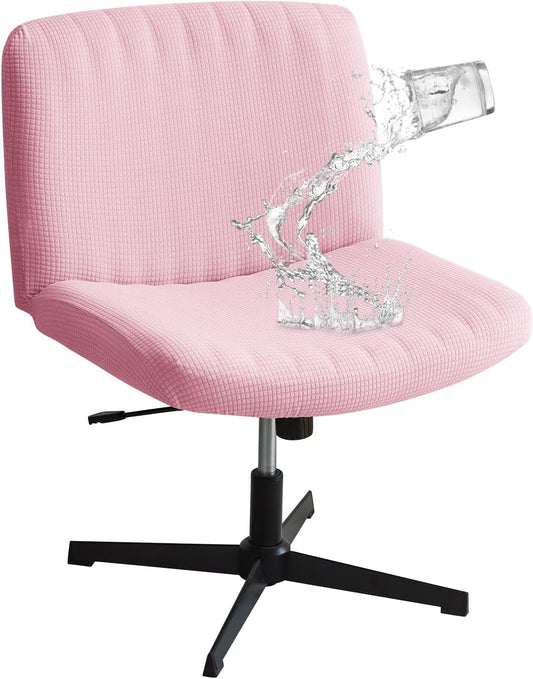 Criss Cross Chair Cover Pink Armless Wide Back Chair Cover Water Resistant Stretchable Slipcover for Mid Back Wide Seat Desk and Vanity Chairs Washable