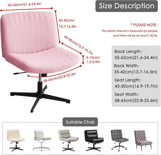 Criss Cross Chair Cover Pink Armless Wide Back Chair Cover Water Resistant Stretchable Slipcover for Mid Back Wide Seat Desk and Vanity Chairs Washable