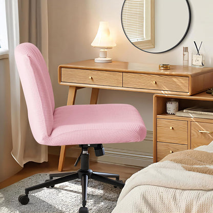 Criss Cross Chair Cover Pink Armless Wide Back Chair Cover Water Resistant Stretchable Slipcover for Mid Back Wide Seat Desk and Vanity Chairs Washable
