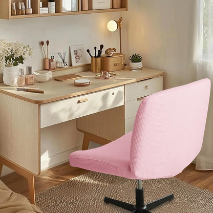 Criss Cross Chair Cover Pink Armless Wide Back Chair Cover Water Resistant Stretchable Slipcover for Mid Back Wide Seat Desk and Vanity Chairs Washable