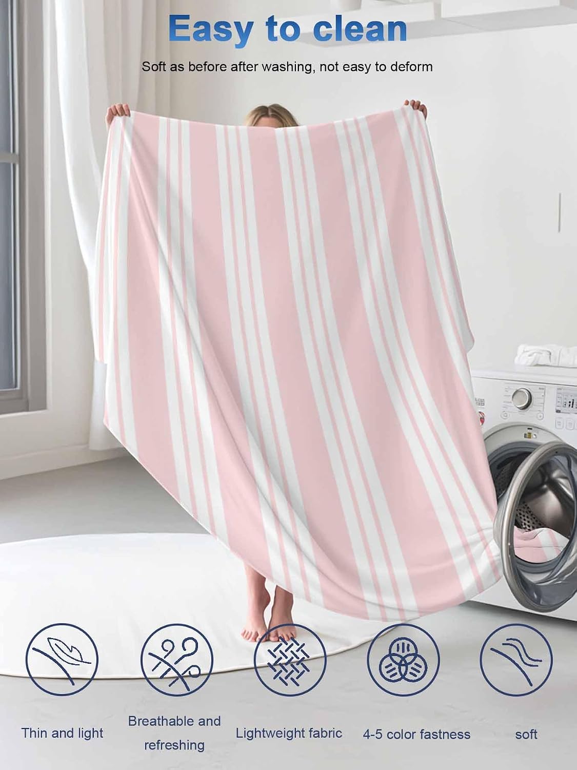 Pink Striped Cooling Blanket - 30"x40" Modern Classic Stripes Rustic Country Farmhouse Summer Cooling Blankets for Hot Sleepers, Keeps Cool for Night Sweats Lightweight Blanket for Couch Bed