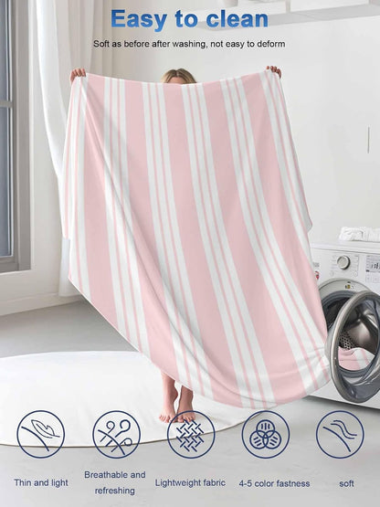 Pink Striped Cooling Blanket - 30"x40" Modern Classic Stripes Rustic Country Farmhouse Summer Cooling Blankets for Hot Sleepers, Keeps Cool for Night Sweats Lightweight Blanket for Couch Bed