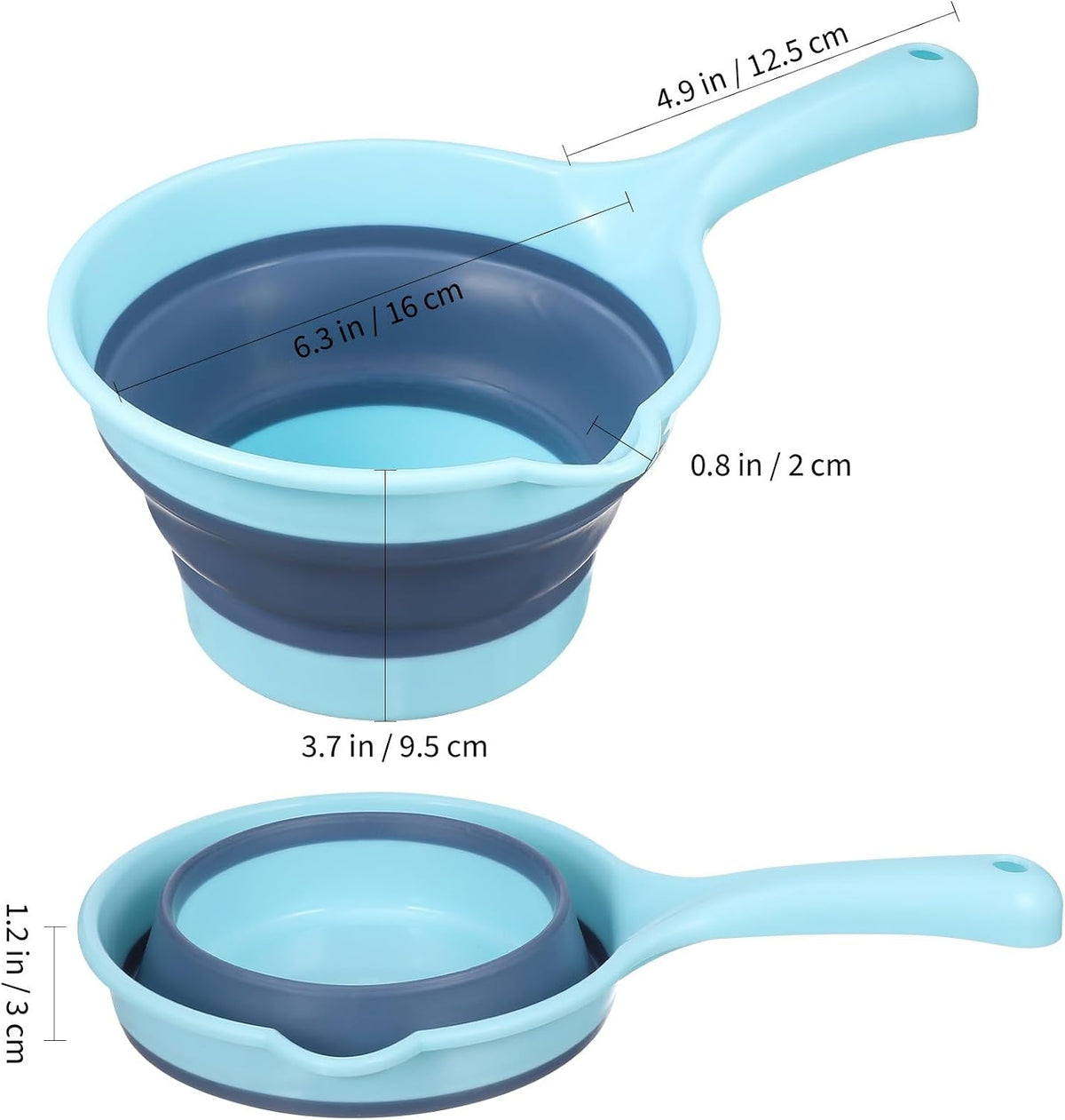 Foldable Water Ladle Spoon with Long Handle 2pcs Plastic Water Scoop for Kitchen and Bath Use Collapsible Hair Washing Light Blue and Pink