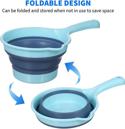 Foldable Water Ladle Spoon with Long Handle 2pcs Plastic Water Scoop for Kitchen and Bath Use Collapsible Hair Washing Light Blue and Pink