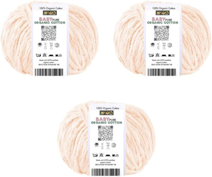 BabyPure Organic Cotton Yarn – 100% Organic Cotton – Made with GOTS Certified Cotton – Soft Baby Yarn – 3 or 6 Skein Pack (3, Soft Peach)