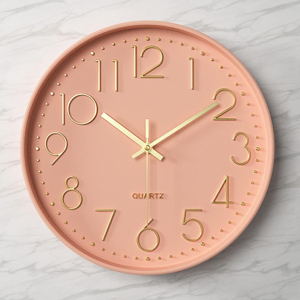 Silent Wall Clock for Bedroom 12in Clocks for Living Room Decor Battery Operated Modern Clock for Home Kitchen (Pink)