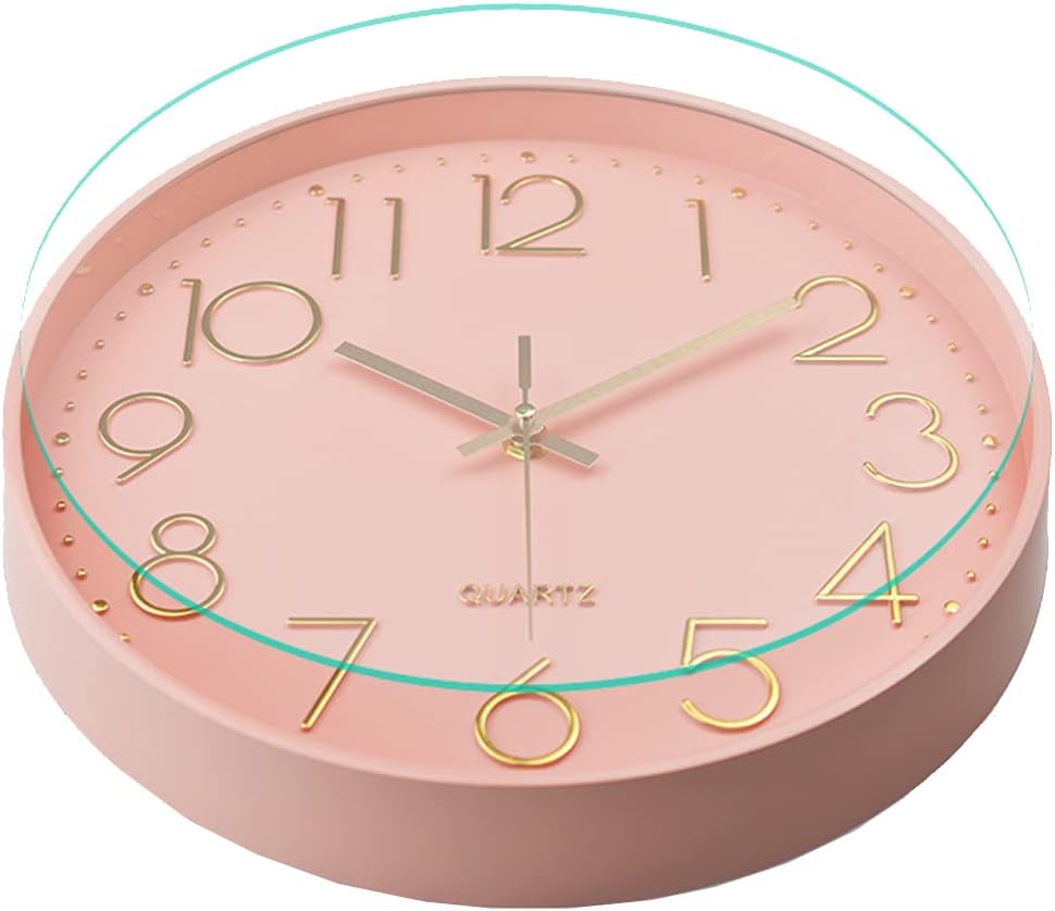 Silent Wall Clock for Bedroom 12in Clocks for Living Room Decor Battery Operated Modern Clock for Home Kitchen (Pink)