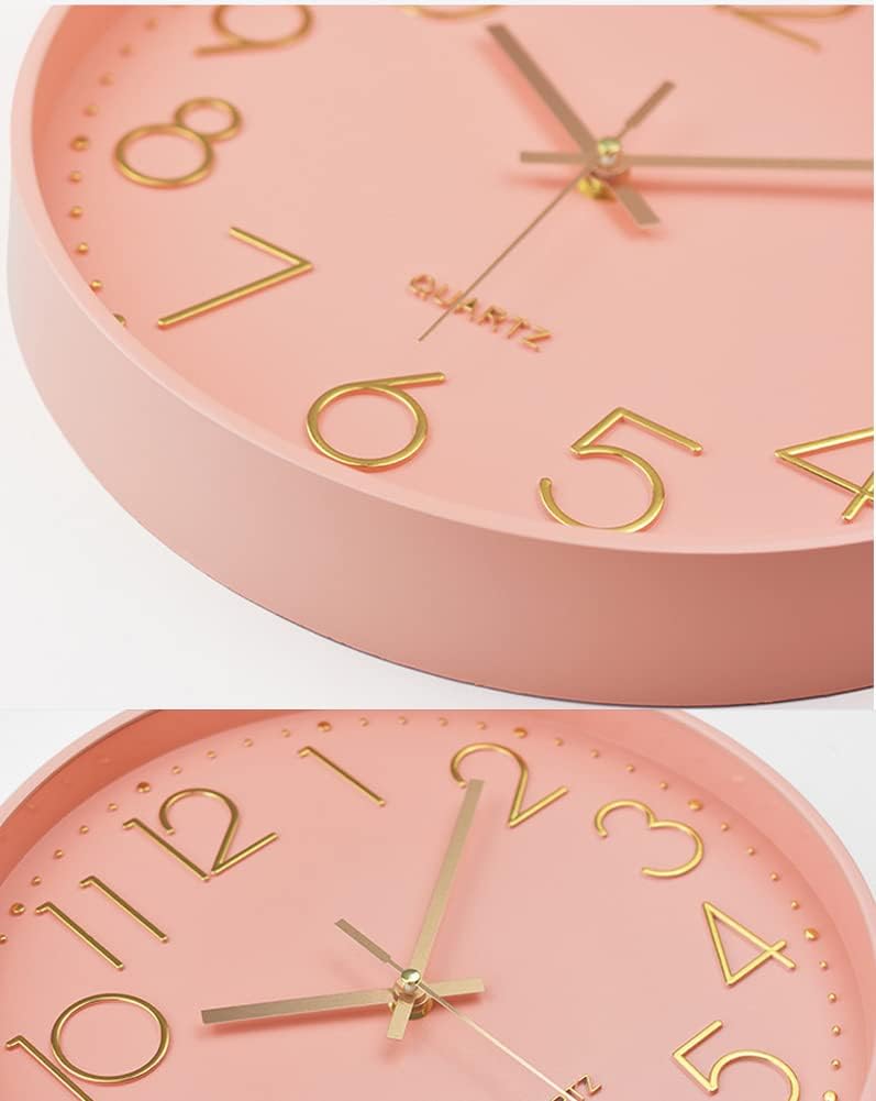 Silent Wall Clock for Bedroom 12in Clocks for Living Room Decor Battery Operated Modern Clock for Home Kitchen (Pink)