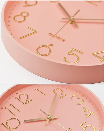 Silent Wall Clock for Bedroom 12in Clocks for Living Room Decor Battery Operated Modern Clock for Home Kitchen (Pink)