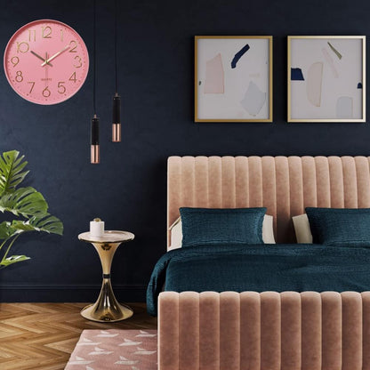 Silent Wall Clock for Bedroom 12in Clocks for Living Room Decor Battery Operated Modern Clock for Home Kitchen (Pink)