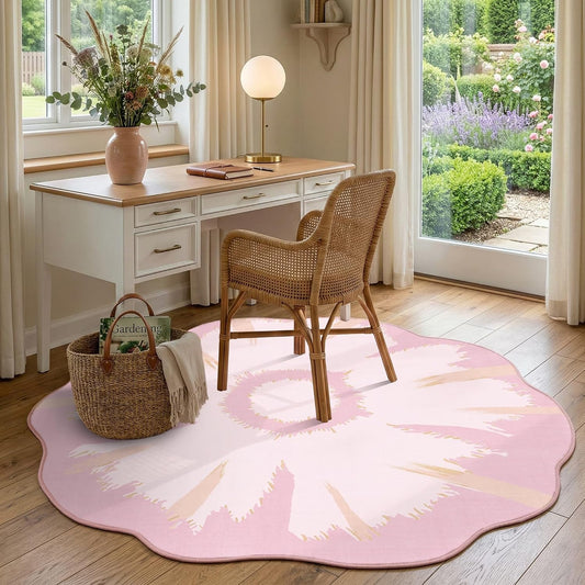 6ft Pink Round Area Rug for Girl Bedroom Washable Cute Circle Rug