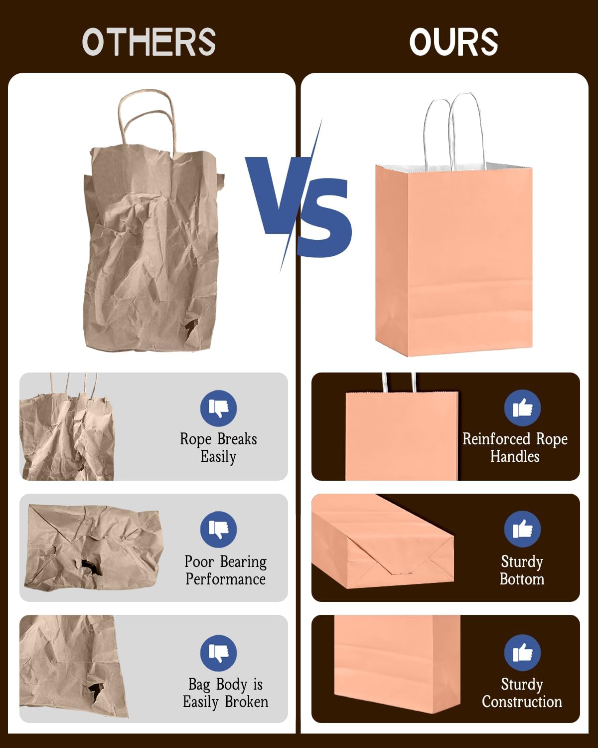 24Pcs Paper Gift Bag with Handles Bulk Peach Pink Paper Bags Multiple Uses (8.3"x6"x3.15", Small Size)