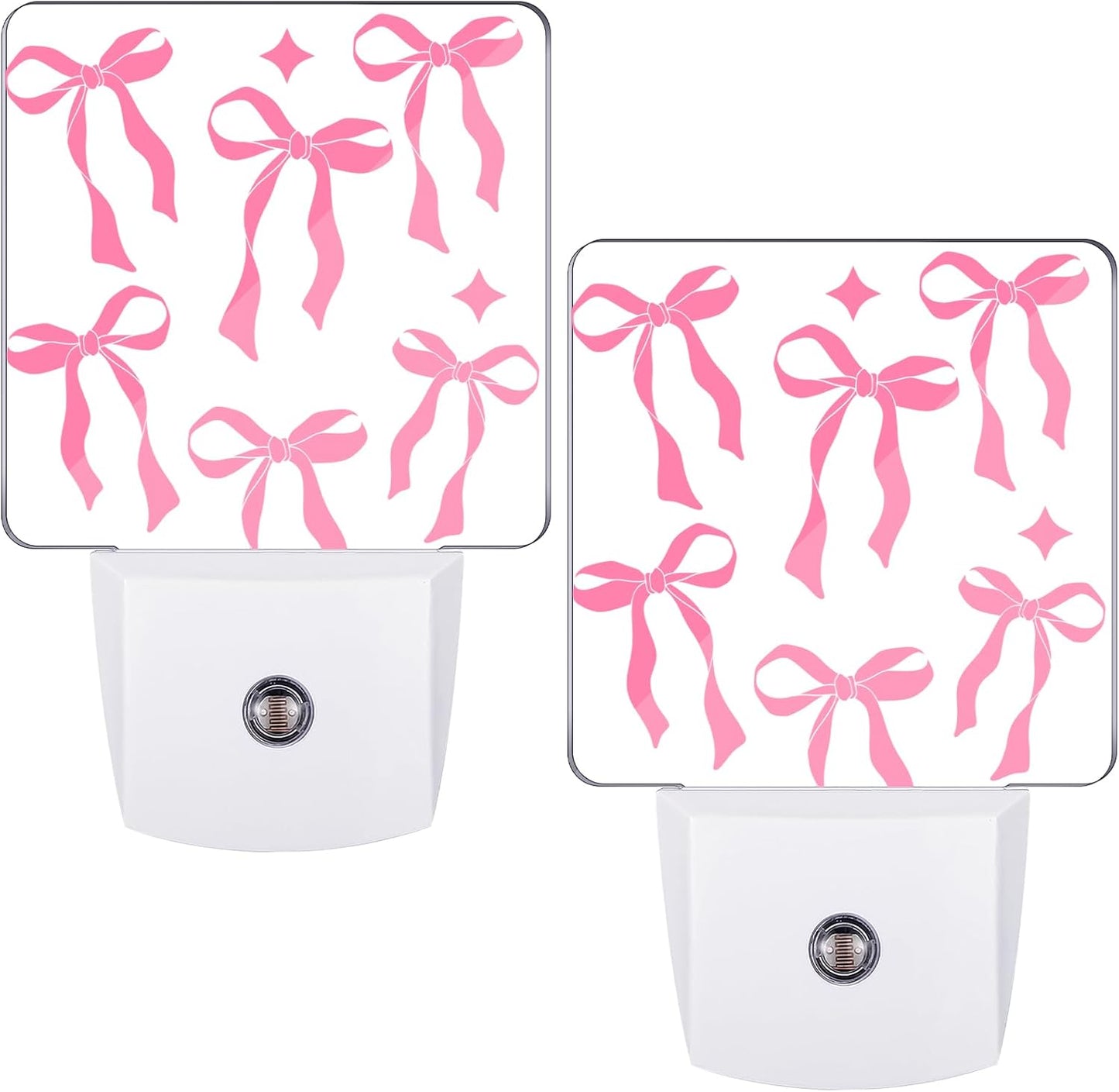 2 Pcs Pink Bow Night Lights Sensor Night Light Plug in Dusk to Dawn LED Lamps Gift for Indoor Bedroom, Bathroom, Toilet, Stairs, Kitchen, Hallway