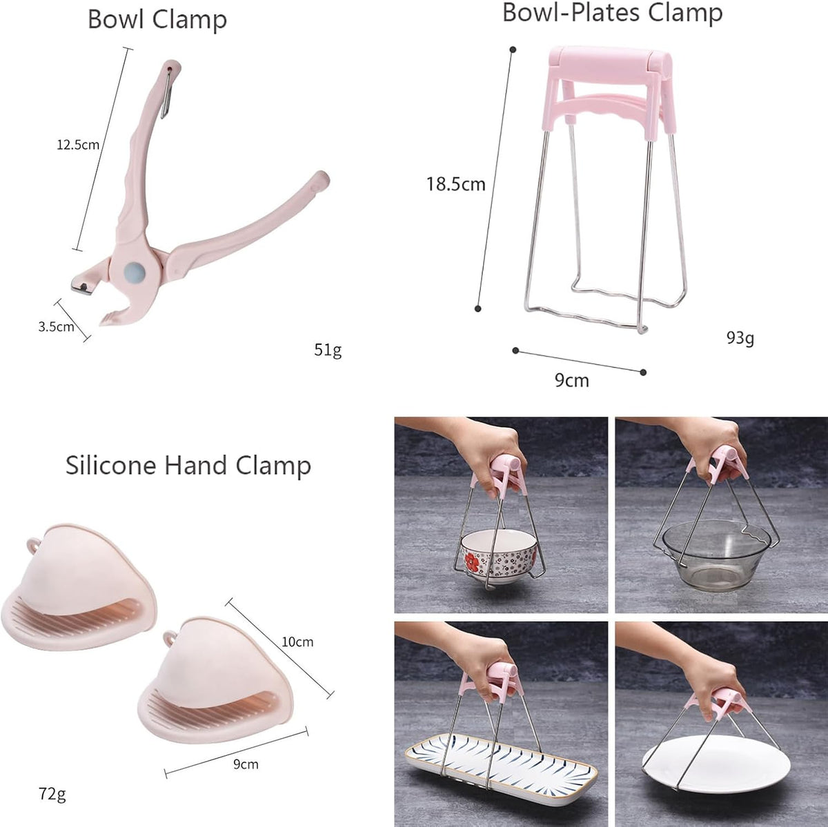 Hot Plate Gripper, Bowl Clip, Kitchen Tong, Mini Silicone Oven Gloves, 4Pcs