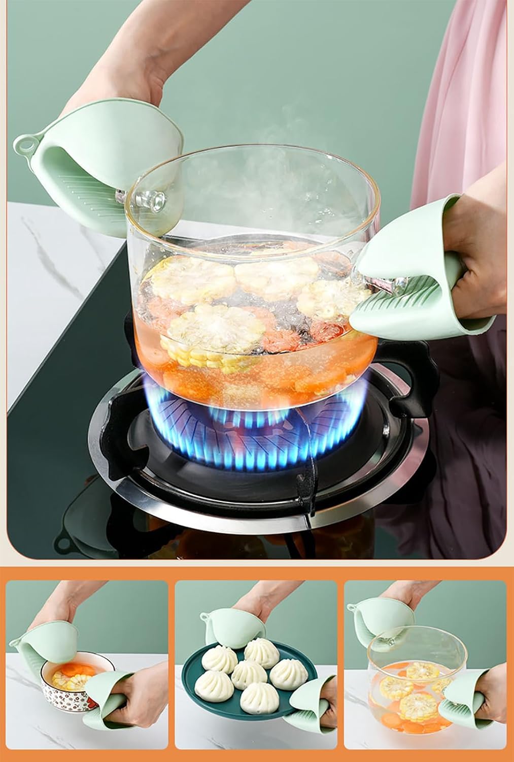 Hot Plate Gripper, Bowl Clip, Kitchen Tong, Mini Silicone Oven Gloves, 4Pcs