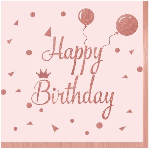50PCS Birthday Napkins, 13 x 13 inches Disposable Napkins Men Women Party Supplies for Birthday Anniversary Decoration (Pink Gold)
