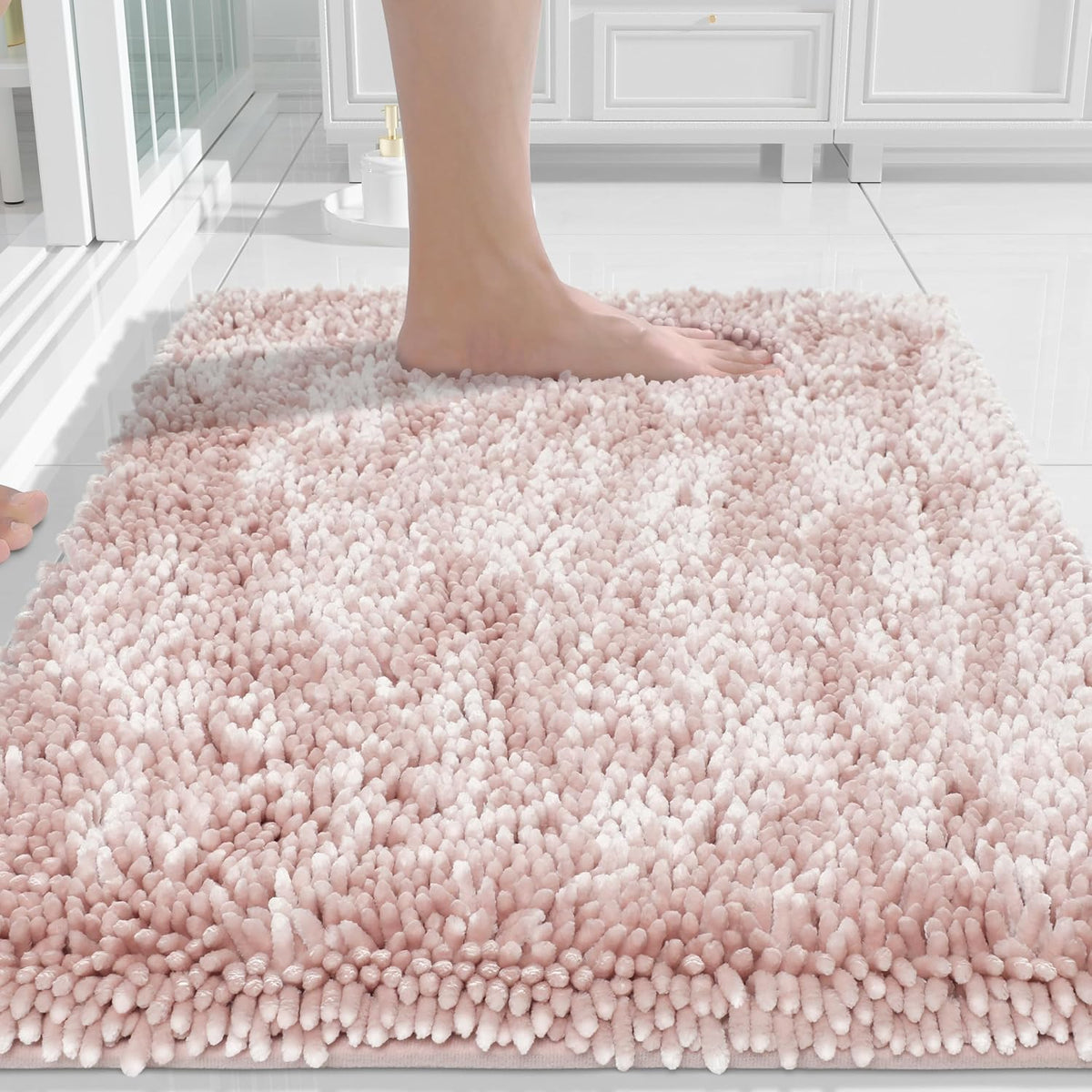 Chenille Bathroom Rugs Non Slip, Extra Thick Soft Absorbent Bath Rug, Machine Washable Quick Dry Bath Mat for Bathroom Floor, Tub and Shower, Home Decor Accessories, 24x17, Pink