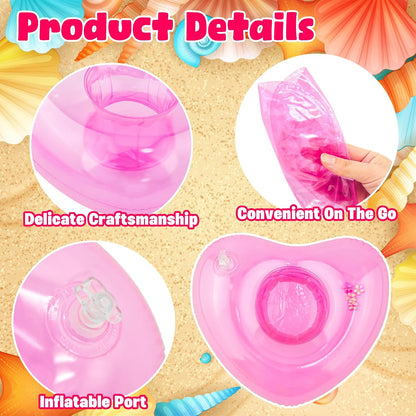 7 Pack Inflatable Pink Heart Drink Holders,Pool Drink Floaties for Bachelorette,Birthday Party