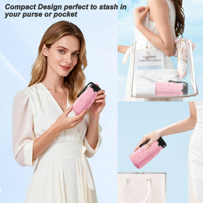 Mini Travel Umbrella, Ultra Waterproof Flat Compact Small for Pocket Purse