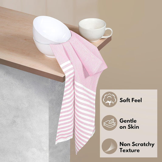 Pink Stripe Cloth Napkins 4 Pack, 18x18 Inches, 100% Cotton, Machine Washable Table Linen, Durable, Reusable Fabric for Everyday Meals, Farmhouse, Spring Easter Dining, Baby Pink