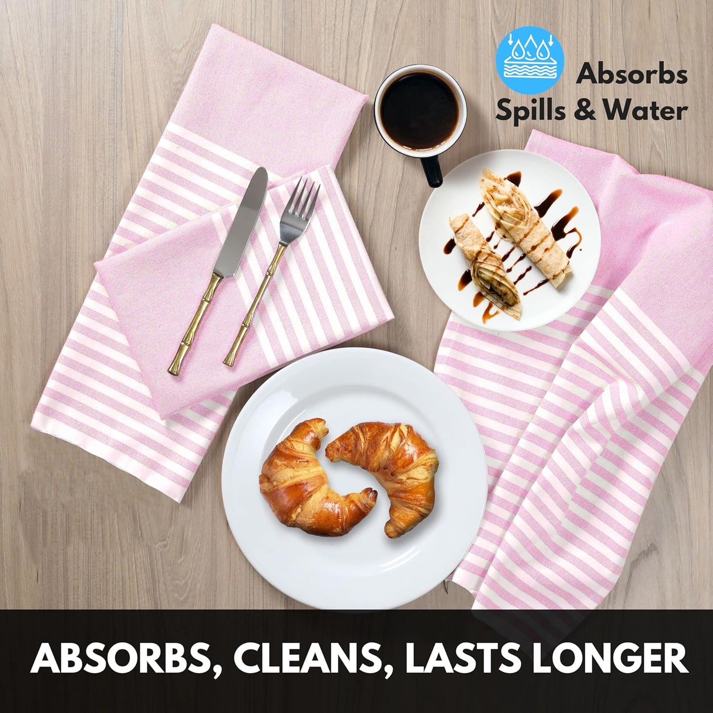 Pink Stripe Cloth Napkins 4 Pack, 18x18 Inches, 100% Cotton, Machine Washable Table Linen, Durable, Reusable Fabric for Everyday Meals, Farmhouse, Spring Easter Dining, Baby Pink