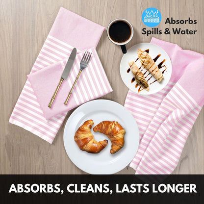 Pink Stripe Cloth Napkins 4 Pack, 18x18 Inches, 100% Cotton, Machine Washable Table Linen, Durable, Reusable Fabric for Everyday Meals, Farmhouse, Spring Easter Dining, Baby Pink