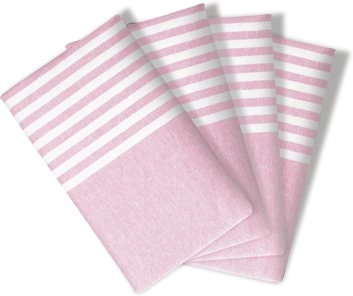 Pink Stripe Cloth Napkins 4 Pack, 18x18 Inches, 100% Cotton, Machine Washable Table Linen, Durable, Reusable Fabric for Everyday Meals, Farmhouse, Spring Easter Dining, Baby Pink